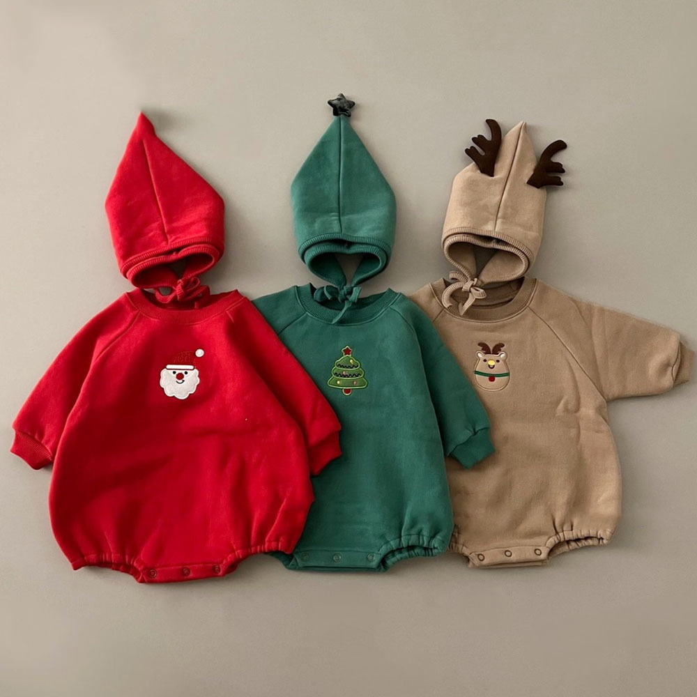 Embroidery Xmas Tree - Świąteczny pajacyk niemowlęcy z czapką 0-24M,