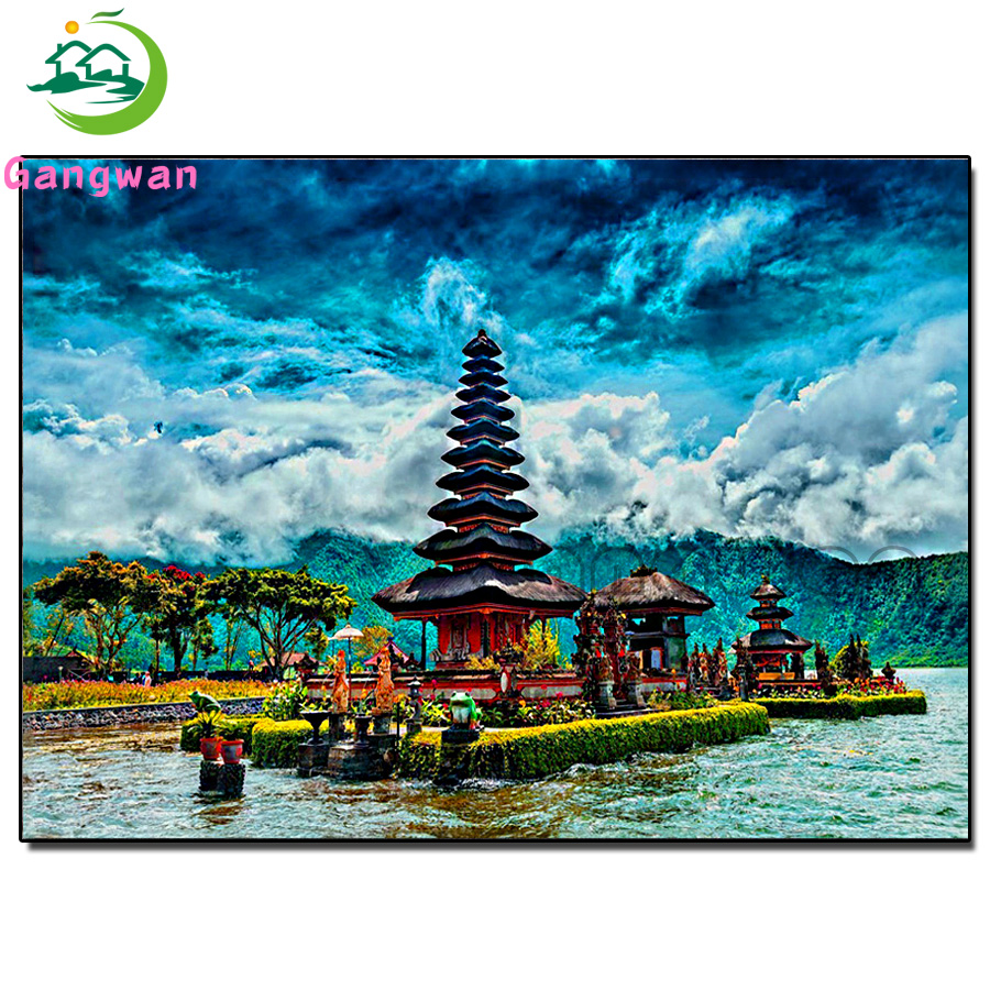Embroidery Bali - budynek malowniczy malowanie diamentowe mozaika jezioro