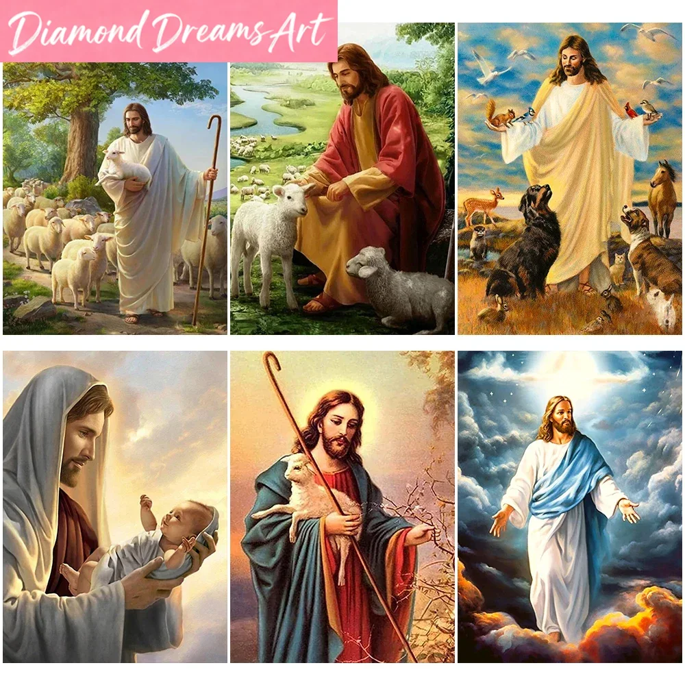 Embroidery Jesus - Bezramkowy, DIY chrześcijański obraz diamentowy Religia