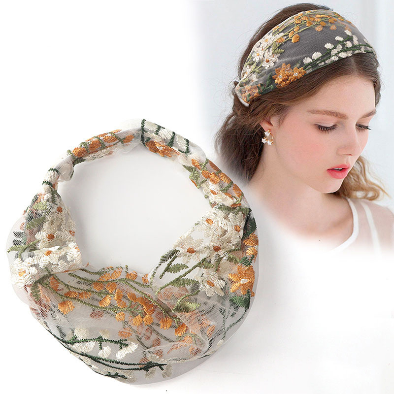 Embroidery Knot - Kobiece etniczne Hairbands elastyczne kwiaty wyszywane