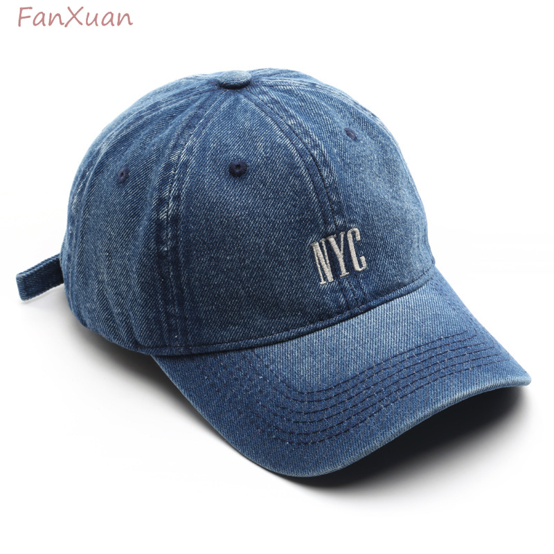 Embroidery Nyc - Klasyczna retro dżinsowa czapka z daszkiem