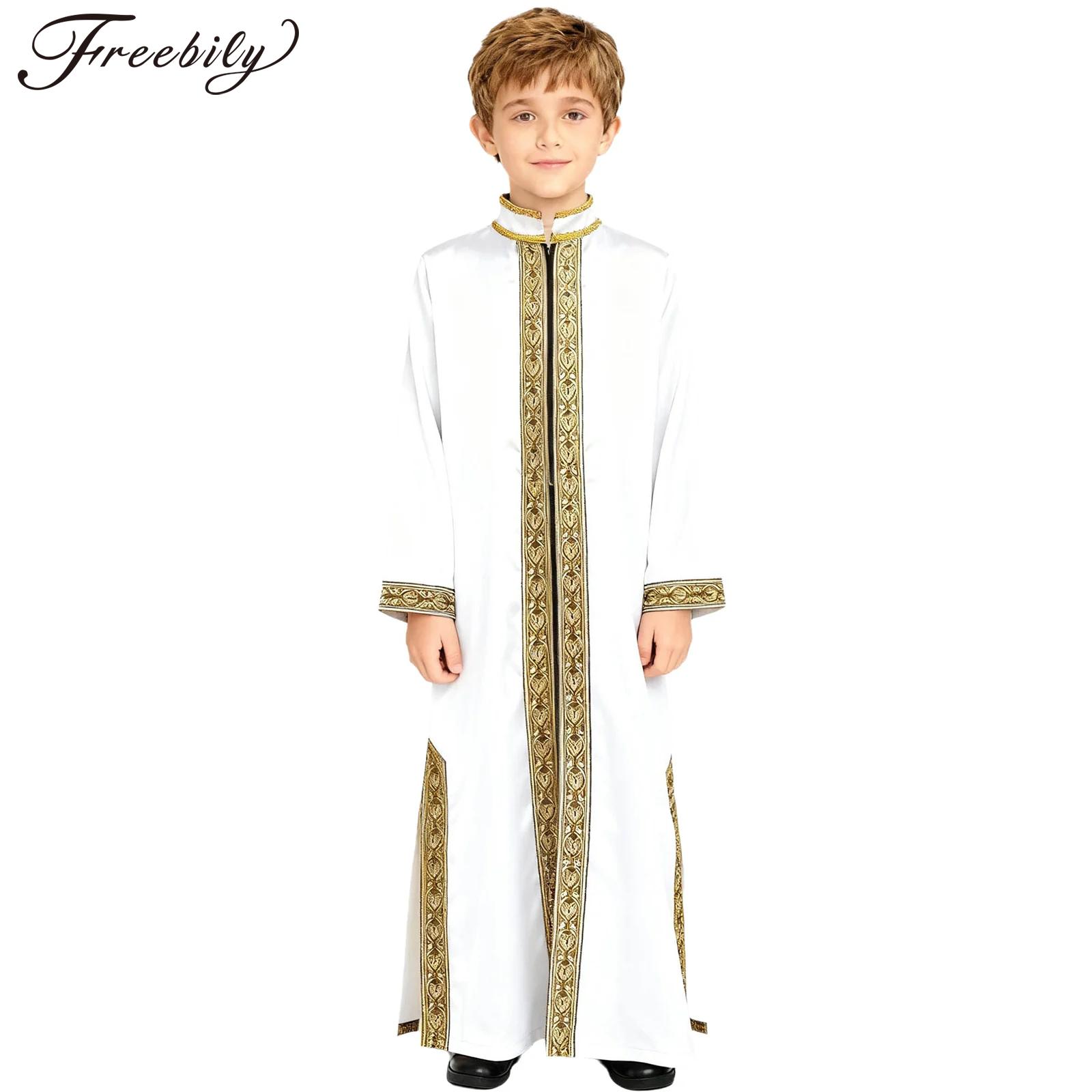 Embroidery Gold - Chłopięce złote haftowane muzułmańskie szaty maxi,