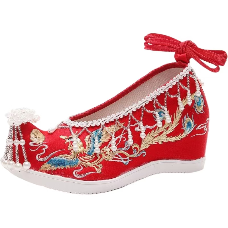 Embroidery Red - Damskie Nowe Czerwone Haftowane Buty Ślubne