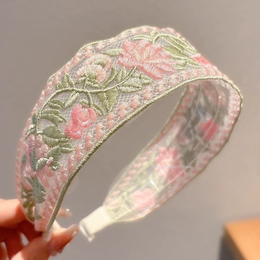 Embroidery Hoop - Wiosenna Koronkowa Haftowana Kwiatowa Opaska na
