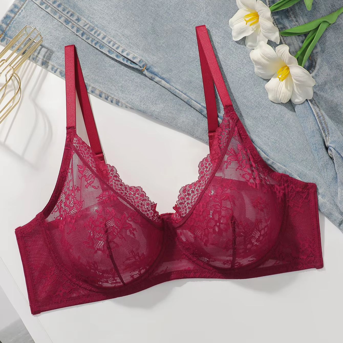 Damski biustonosz plus size, c – Embroidery Red recenzja i cena