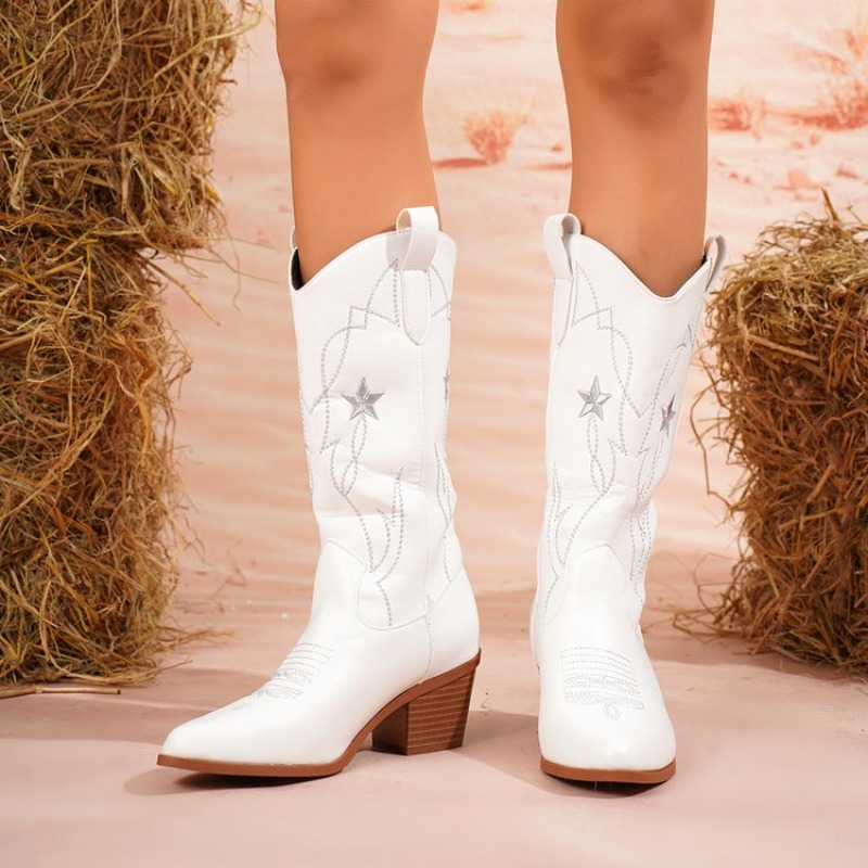 Damskie botki do połowy łydki  – Embroidery Details recenzja i cena