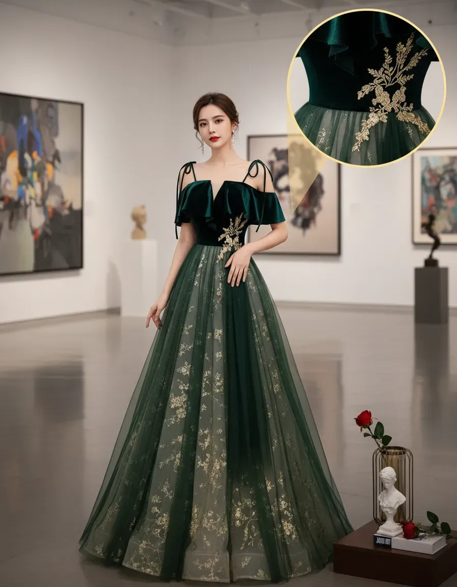 Szmaragdowozielona aksamitna g – Embroidery Gold recenzja i cena